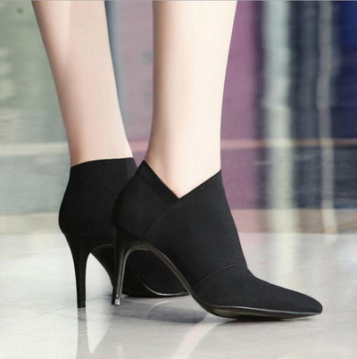 Botas Cortas Tacón Stiletto Punta Aguda Estilo Retro Elegante para Mujer - Image 2