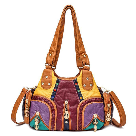 Bolso Mensajero de Cuero Lavado con Remaches y Diamantes - Image 8