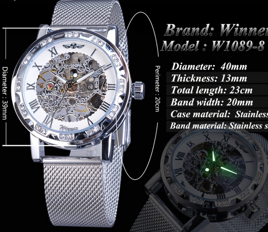Reloj Mecánico Automático WINNER con Diamante Hueco para Hombre - Image 8