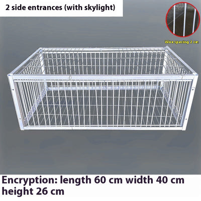 White wire pigeon cage with two side entrances and a skylight, measuring 60x40x26 cm with 2cm wire spacing. - Image 10