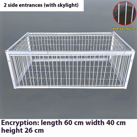 White wire pigeon cage with two side entrances and a skylight, measuring 60x40x26 cm with 2cm wire spacing. - Image 10