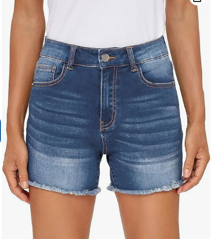 Shorts Denim Talle Alto Ajustado con Flecos - Versátil para Mujer - Image 18
