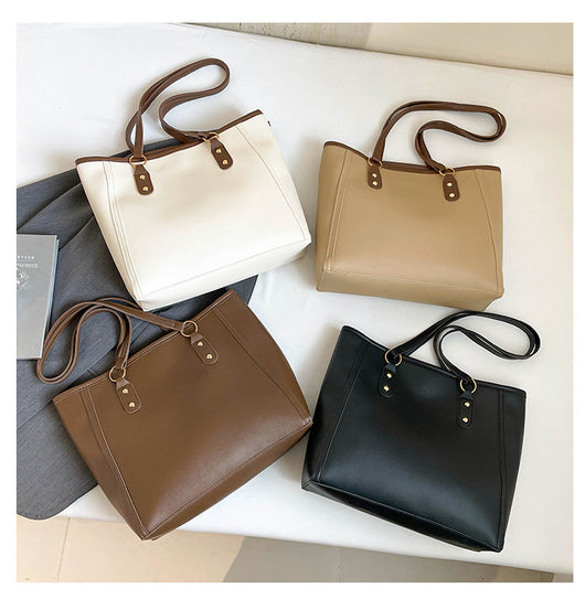 Bolsa Tote Retro Bicolor de Gran Capacidad - Estilo y Funcionalidad - Image 16