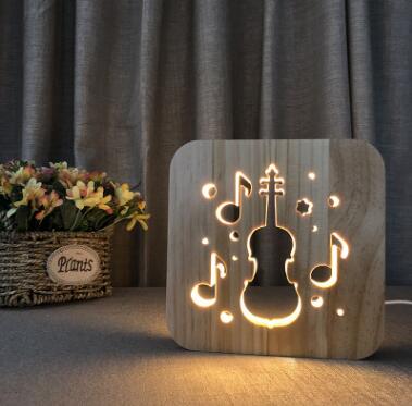 Lámpara 3D LED Notas Musicales - Guitarra, Saxofón y Violín con Grabado en Madera - Image 5