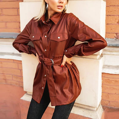 Camisa de Cuero Estilo Americano con Solapa - Image 4