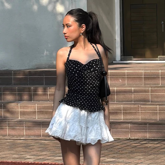 Top Halter Lunares Ajustado - Camiseta Tubo Elegante