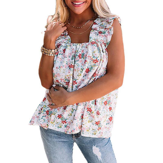 Blusa Floral Suelta con Escote Cuadrado sin Mangas para Mujer - Image 4