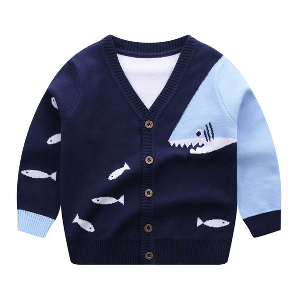 Suéter con Cuello en V para Niños - Diseño Pececitos