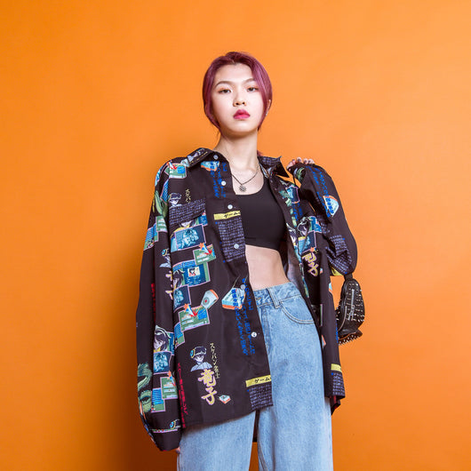 Remera Oversize Harajuku con Estampado Cómics y Graffiti - Image 3