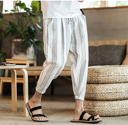 Pantalones Casuales Hombre Talla Grande Algodón Lino Estilo Japonés - Image 13