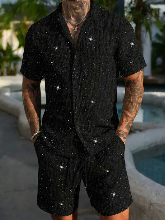 Conjunto de Camisa Brillante y Pantalón Corto para Hombre - Image 19
