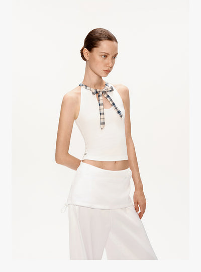 Chaleco Halter Cuadros Patchwork con Moño - Image 16
