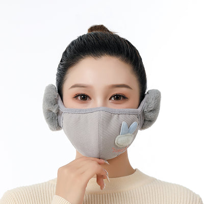 Brown winter mask with integrated faux fur earmuffs, featuring 'my girl' text and floral lace embroidery. - Image 18