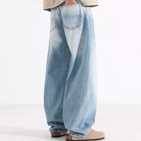 Jeans Azul Desteñido con Detalles Blancos Estilo Americano para Hombre