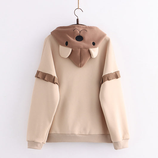 Suéter Suelto con Capucha y Bordado de Osito en Terciopelo para Mujer - Image 10