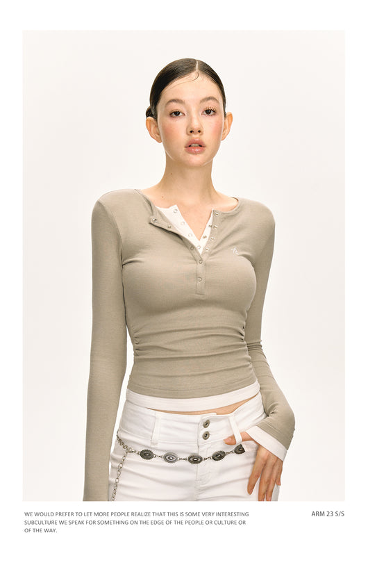 Camiseta Manga Larga Slim-fit con Cuello Falso Tejido Doble Capa - Image 20