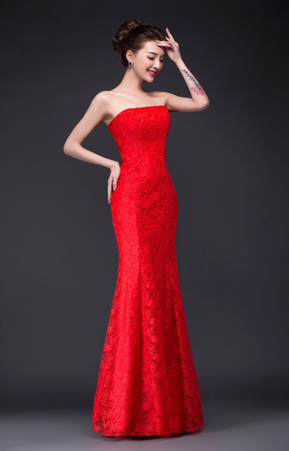Vestido de Novia Largo Encaje Fucsia y Blanco - Diseño Sensual y Elegante