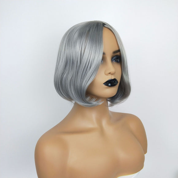 Peluca Corta Gris Abuela Estilo Europeo Americano con Capucha