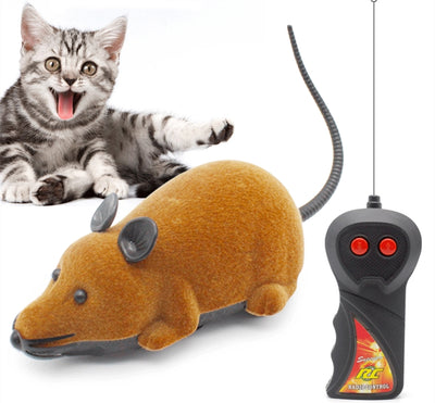 Black remote control mouse toy with a flocking texture and a black remote control on a white background. - Image 4