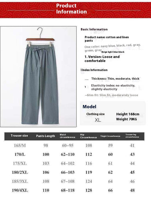 Pantalones de Lino Hombre Corte Recto Retro Sueltos - Image 12