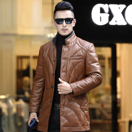 Chaqueta de Cuero y Plumón para Hombre Haining