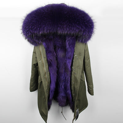 Abrigo Parka con Cuello de Piel de Mapache Oversized
