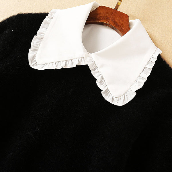 Conjunto de 3 Piezas: Suéter de Mohair con Cuello Texturizado, Camisa de Madera y Pantalón Ancho Cuadriculado