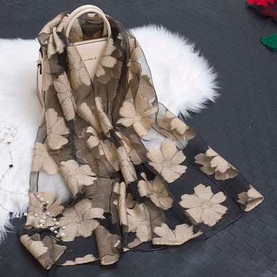 Pañuelo de Seda Estampado Flores Huecas - Diseño Elegante y Versátil - Image 3