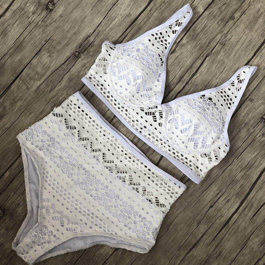 Bikini Enterizo de Cintura Alta con Detalles de Encaje - Image 4