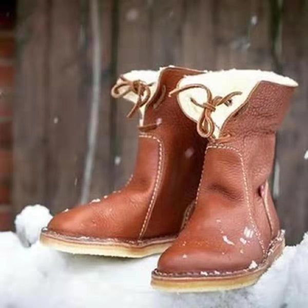 Botas de Nieve Planas con Encaje y Forro Polar