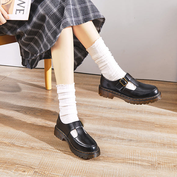 Zapatos Mary Jane Plataforma Punta Redonda con Hebilla Ajustable