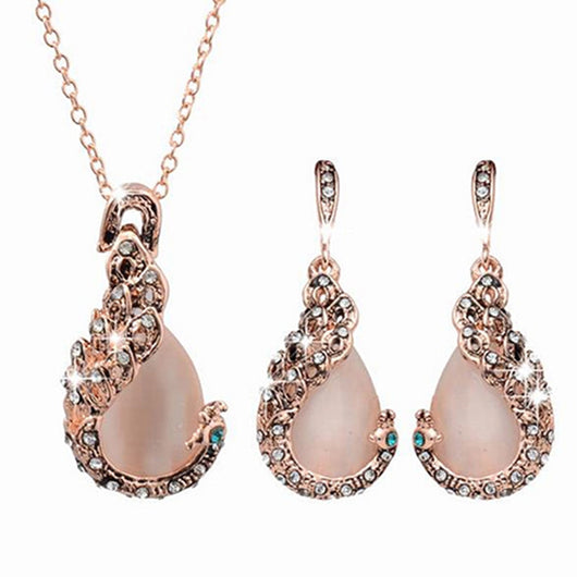 Conjunto de Joyería Elegante: Collar Gota de Cristal y Aretes con Ganchos - Image 2