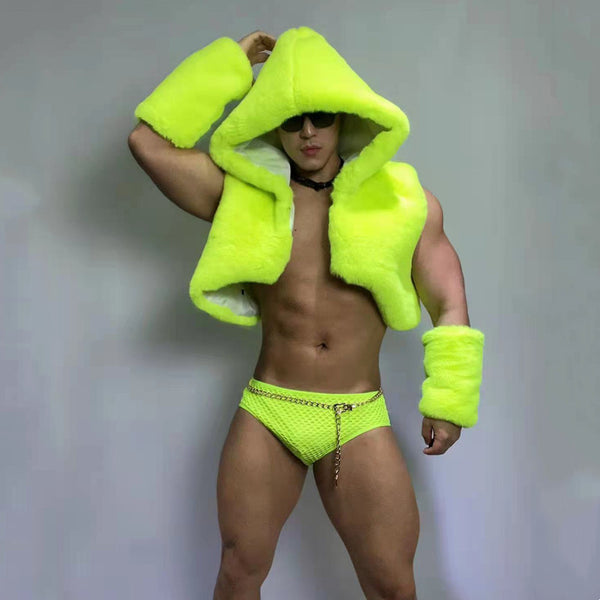 Chaleco de Pelaje Fluorescente Verde Hip-hop Jazz para Hombre y Mujer