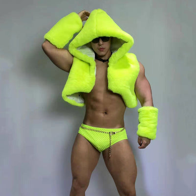 Chaleco de Pelaje Fluorescente Verde Hip-hop Jazz para Hombre y Mujer