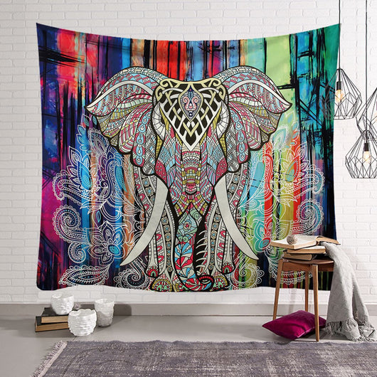 Vibrant multicolor elephant tapestry with a black background, featuring an abstract design for wall decor. - Image 9
