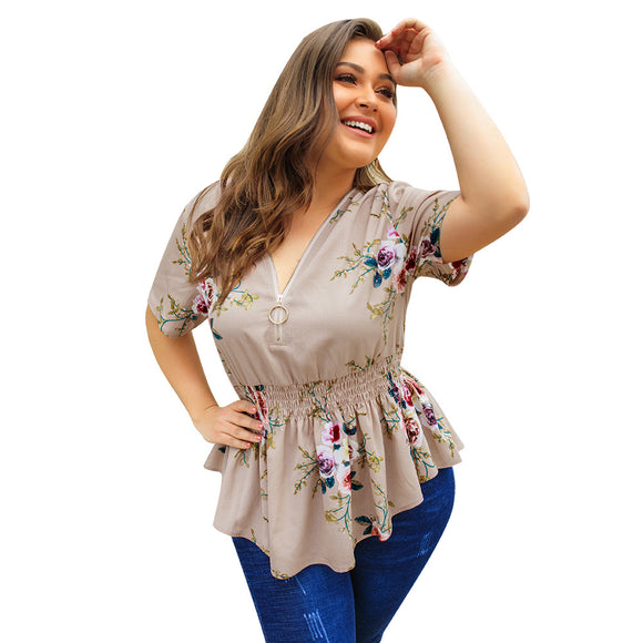 Blusa Estampada Escote V Talla Grande