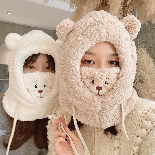 Gorro Oso Cálido con Bufanda Integrada, Máscara y Cordón Ajustable - Image 2