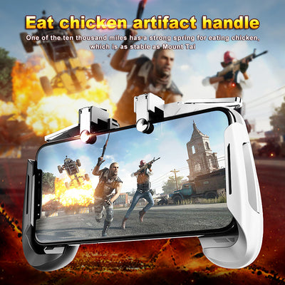 Black and white mobile game controller with L1R1 triggers holding a smartphone displaying a shooter game. - Image 2