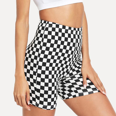 Shorts Deportivos Yoga Cintura Alta Diseño Ajedrez Blanco y Negro - Image 4