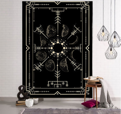 Tapiz de Tarot Witchcraft con Patrón Geométrico del Universo - Negro y Khaki - Image 8