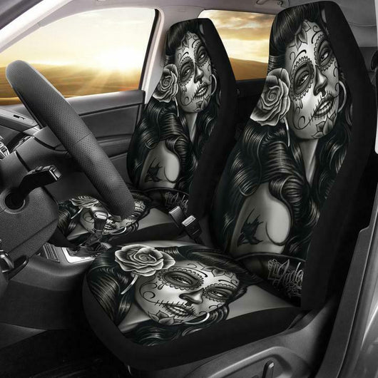Funda de Asiento de Auto con Diseño de Mujer Tatuada en Blanco y Negro - Image 3