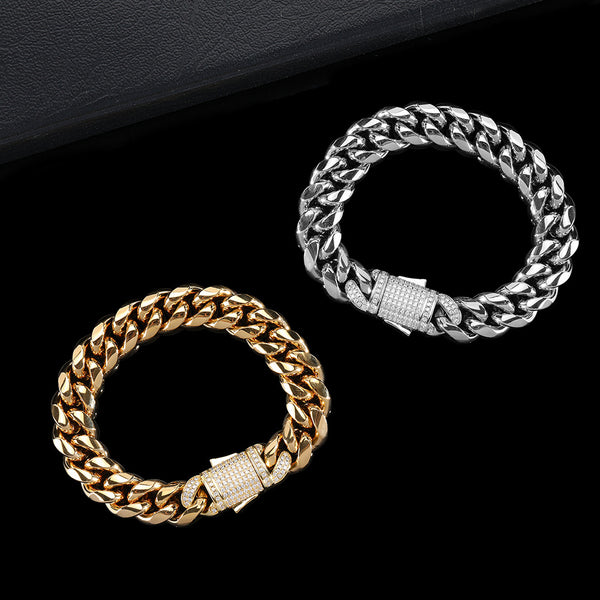 Pulsera Cubana de Acero Titanio con Cierre Miami Resistente