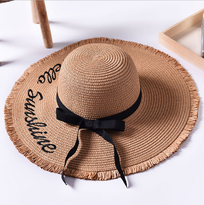 Sombrero de Playa Ancho con Letras Bordadas y Orilla Cruda - Image 5