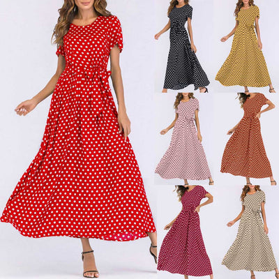 Vestido con Estampado de Lunares y Cintura Elástica