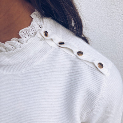 Blusa de Encaje con Cuello Redondo y Diseño de Hebillas en Hombros - Image 3