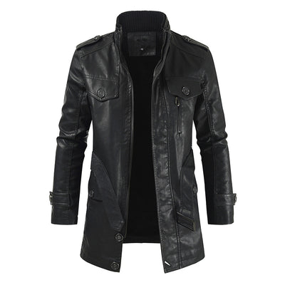 Abrigo Trench de Cuero con Cuello Mao y Forro de Terciopelo para Hombre - Image 6