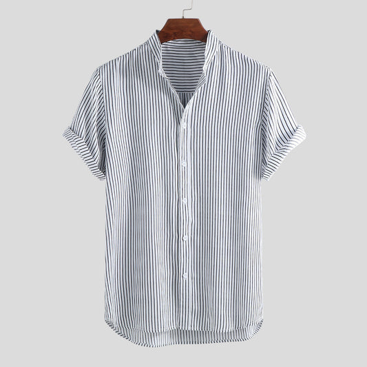 Camisa Manga Corta Cuello de Pie Slim Fit para Hombre - Image 2