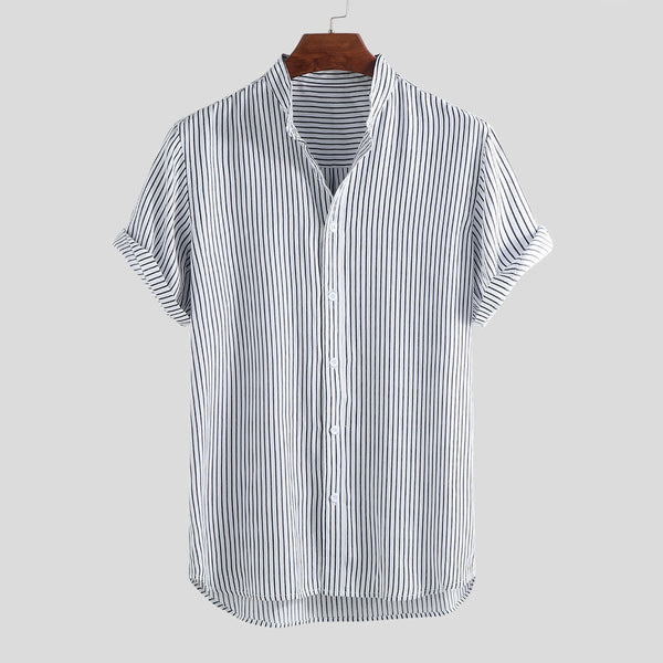Camisa Manga Corta Cuello de Pie Slim Fit para Hombre