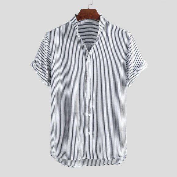 Camisa Manga Corta Cuello de Pie Slim Fit para Hombre