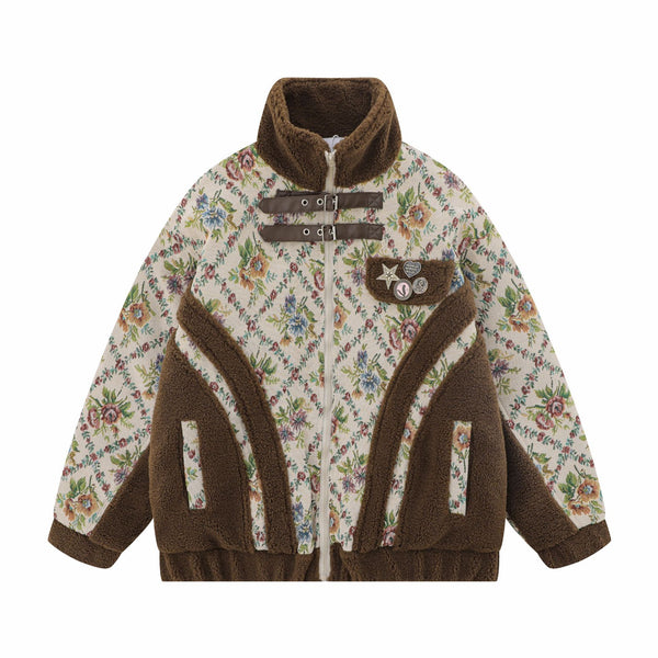 Abrigo Étnico de Lana de Cordero con Tejido Jacquard y Forro Térmico